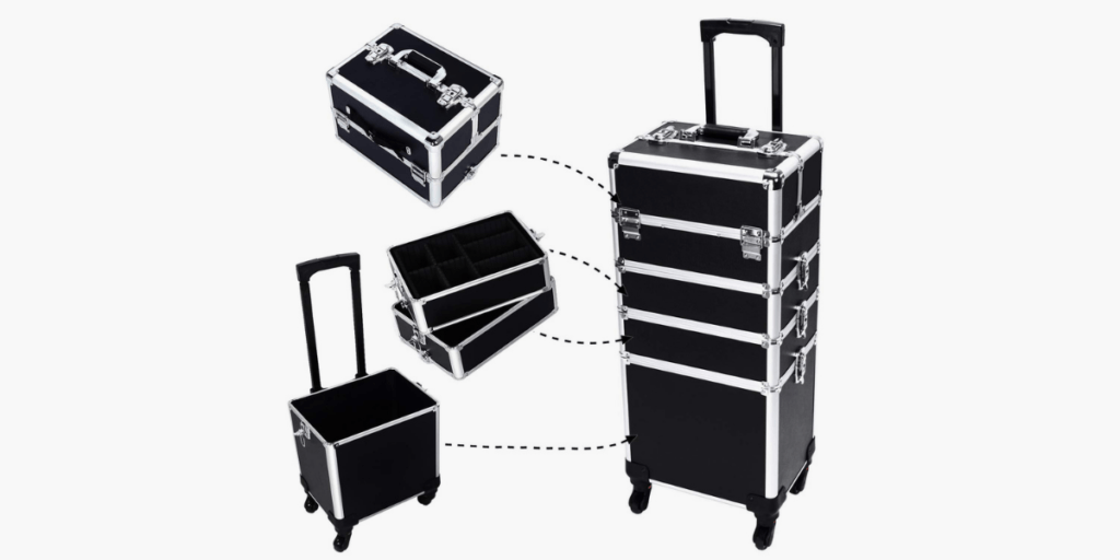 4-in-1 Aluminum Rolling Makeup Train Cases Trolley