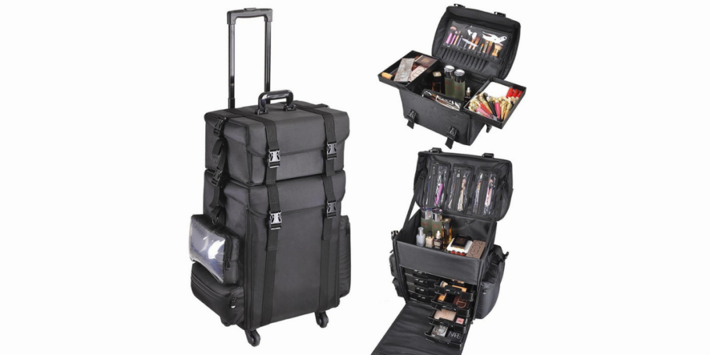 AW 2in1 Black Soft Sided Rolling makeup case